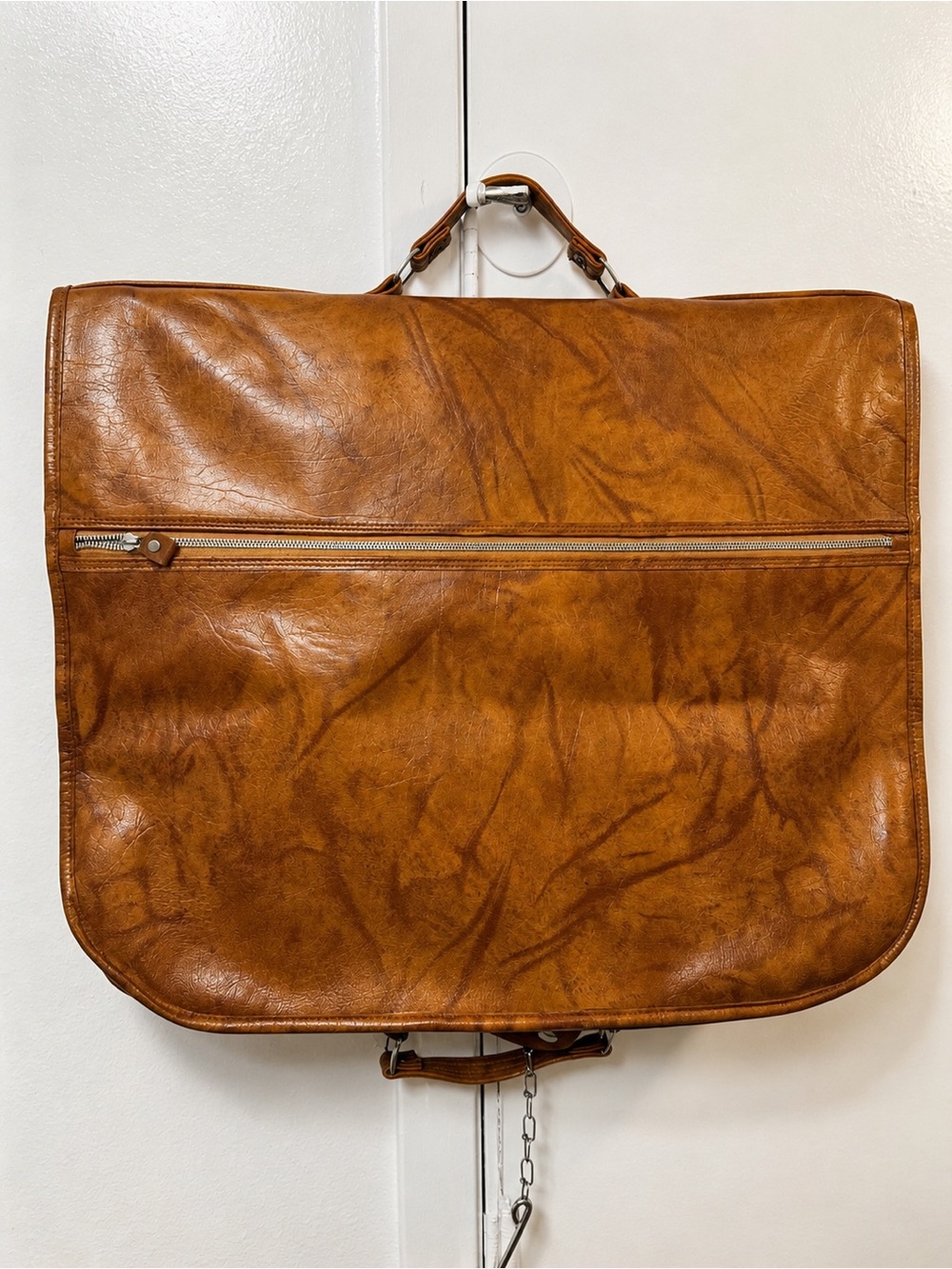 Vintage Leather Garment Bag - Tan Travel Carry Case
